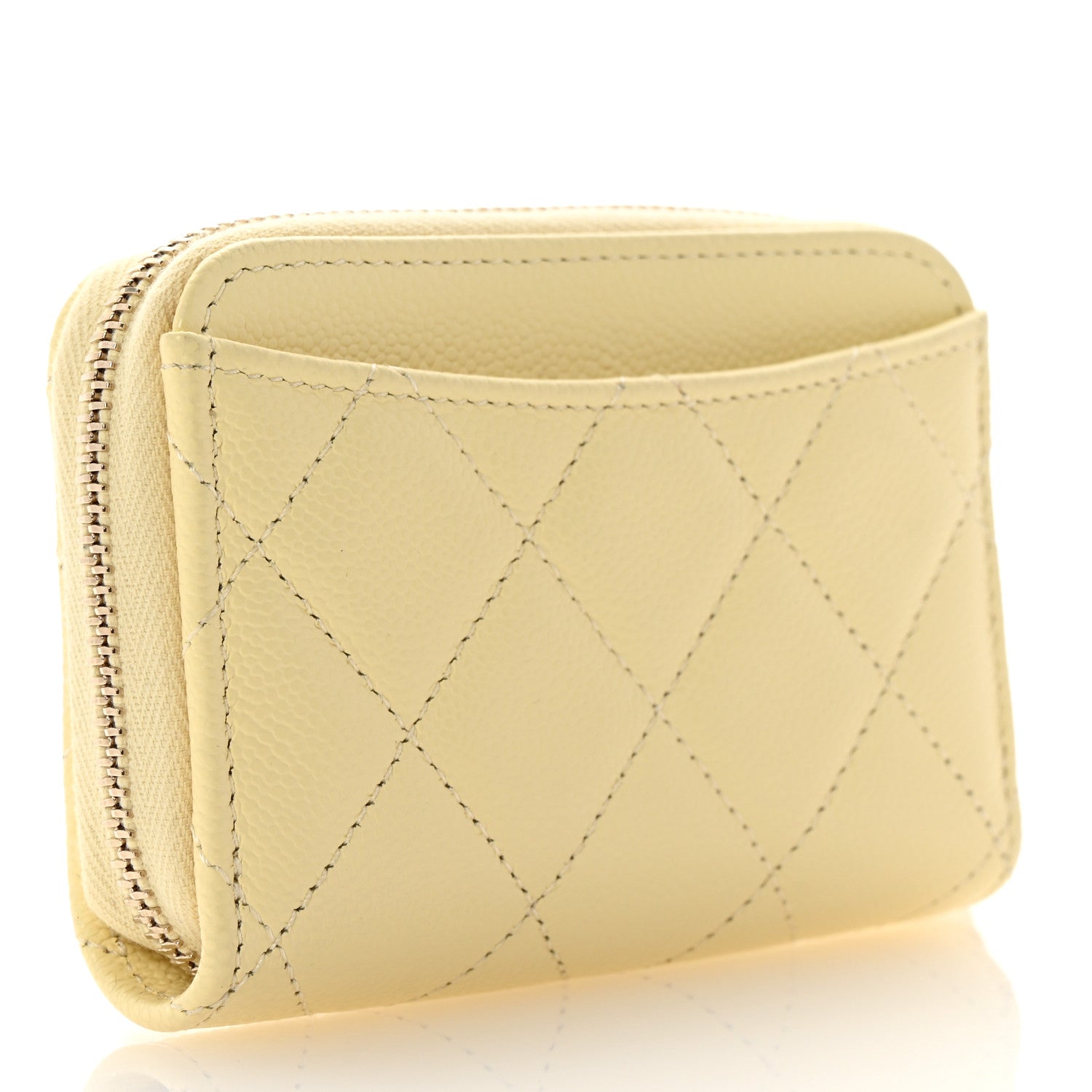 Chanel Caviar Quilted Zip Coin Purse Light Yellow 3 of 8