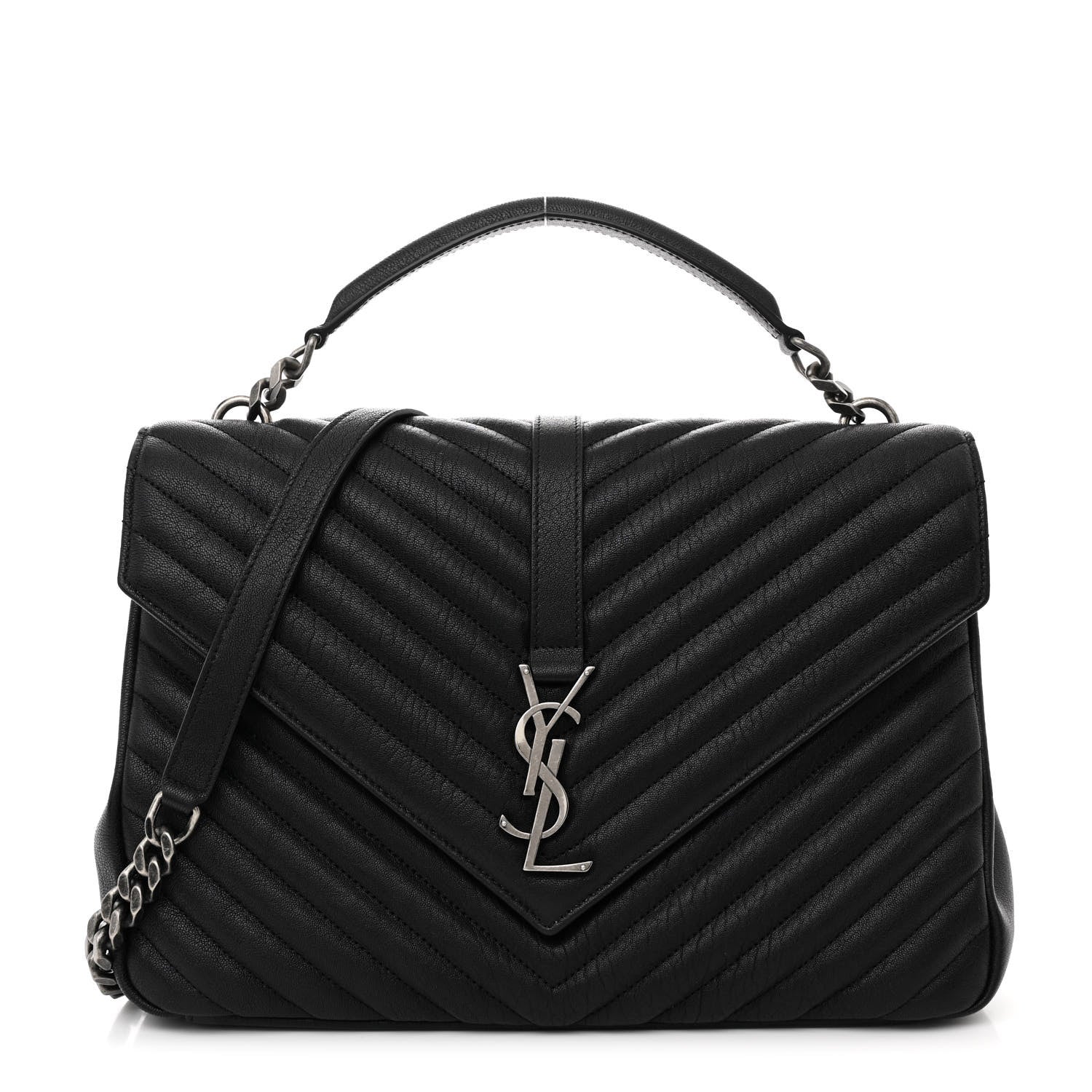 Saint Laurent Sheepskin Matelasse Chevron Monogram Large College Satchel Black 1 of 11