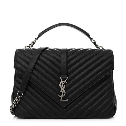 Saint Laurent Sheepskin Matelasse Chevron Monogram Large College Satchel Black 1 of 11