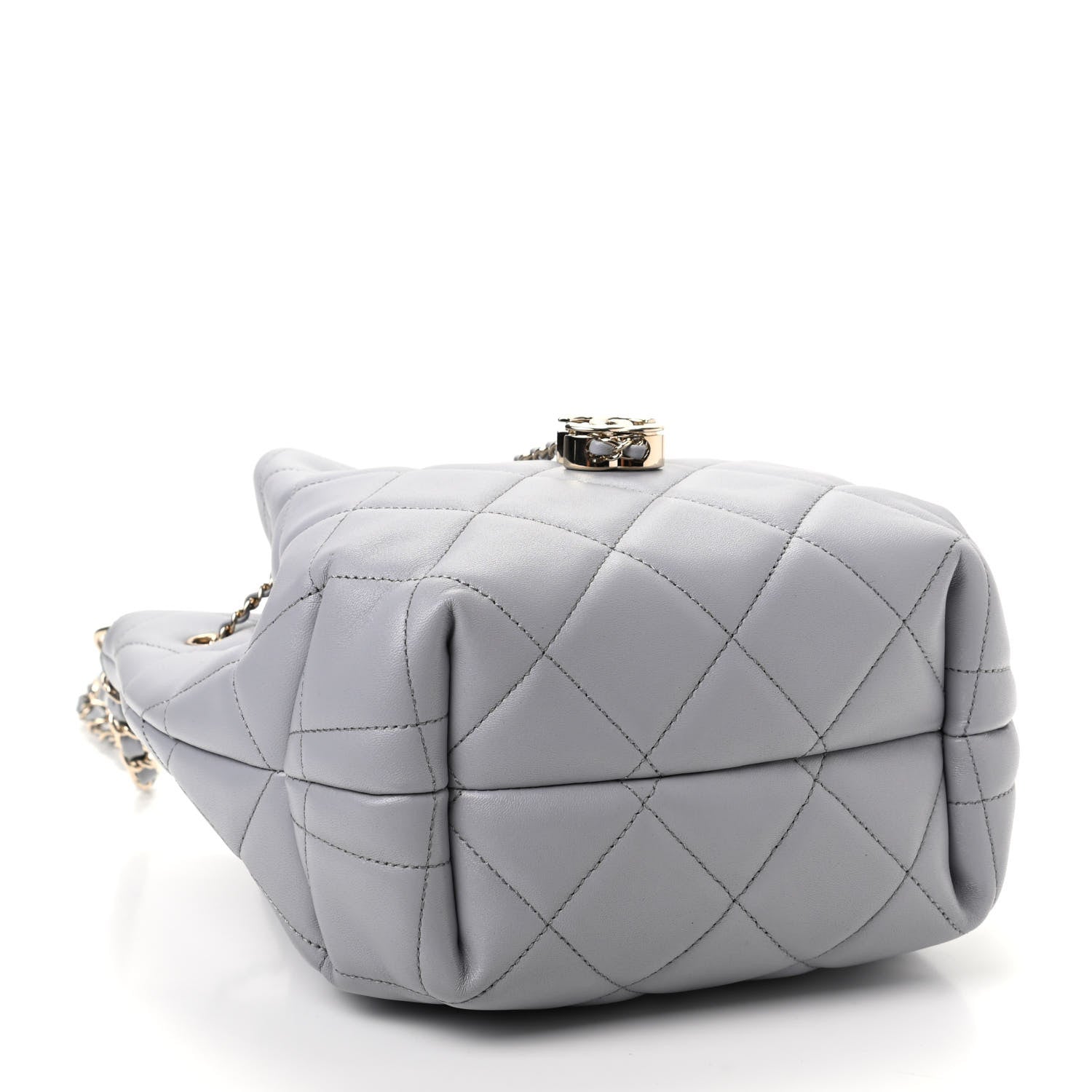 Chanel Lambskin Quilted Large CC Drawstring Bag Light Grey 4 of 10