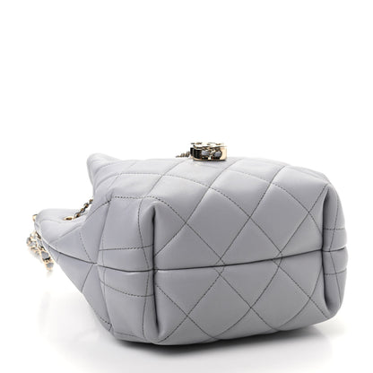 Chanel Lambskin Quilted Large CC Drawstring Bag Light Grey 4 of 10