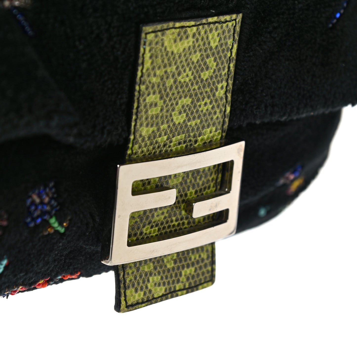 Shearling Lizard Beaded Baguette Black Green Multicolor