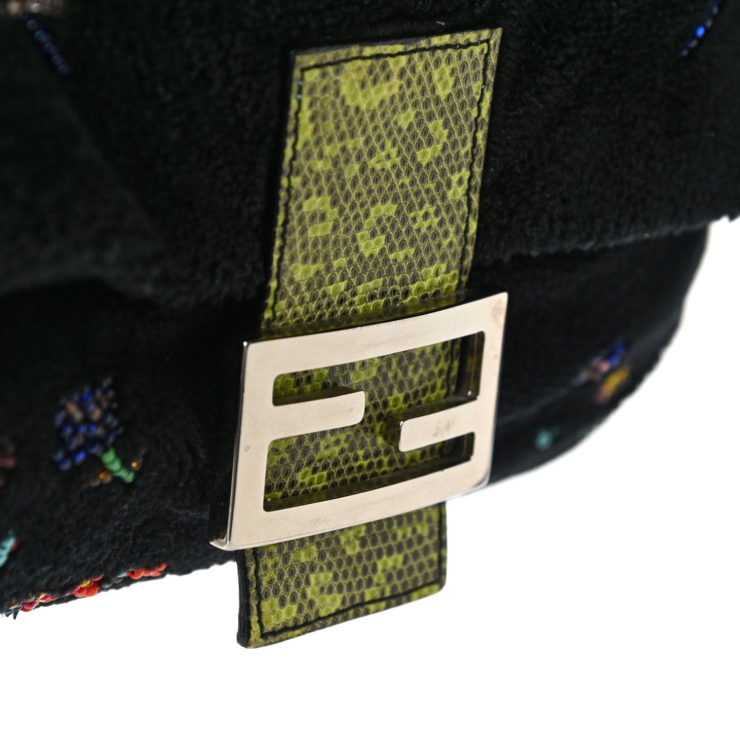 Fendi Shearling Lizard Beaded Baguette Black Green Multicolor 12 of 14