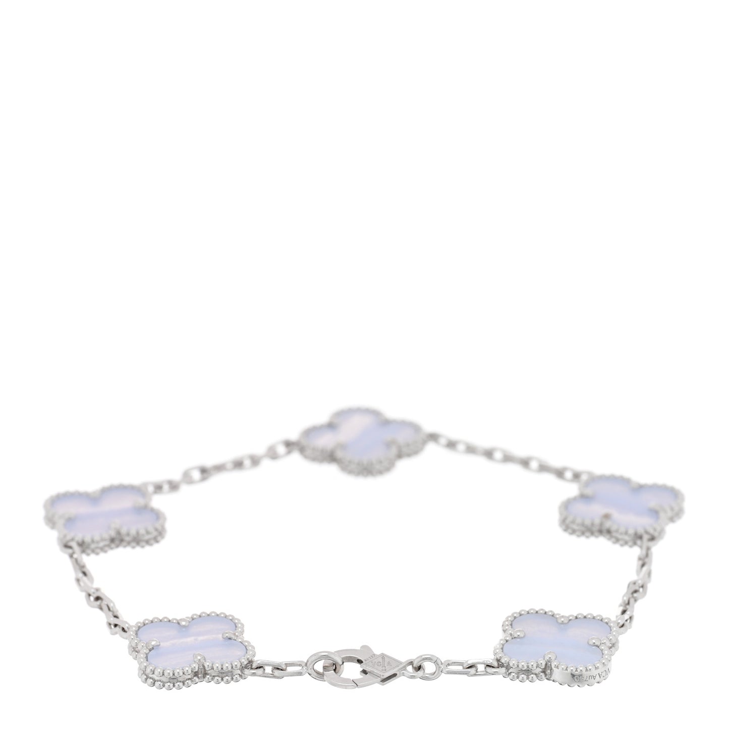 18K White Gold Chalcedony 5 Motifs Vintage Alhambra Bracelet