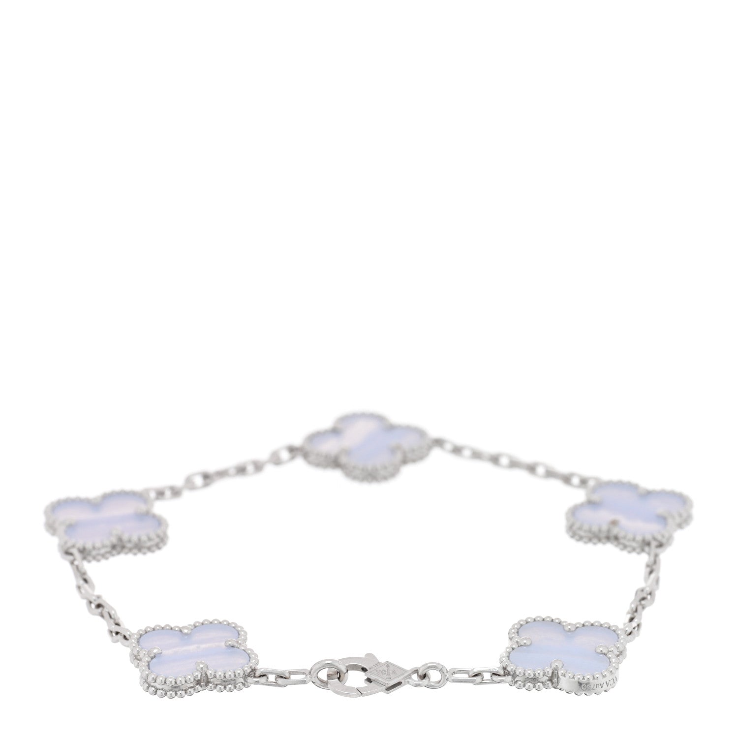 Van Cleef & Arpels 18K White Gold Chalcedony 5 Motifs Vintage Alhambra Bracelet 2 of 3