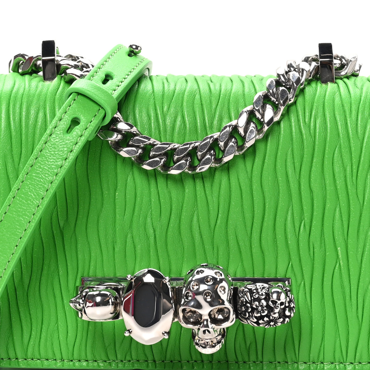 Alexander McQueen Lambskin Pleated Knuckle Shoulder Bag Green 6 of 8