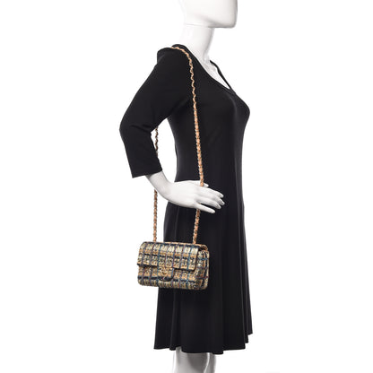 Chanel Tweed Quilted Mini Rectangular Flap Gold Blue Light Green Black 2 of 10