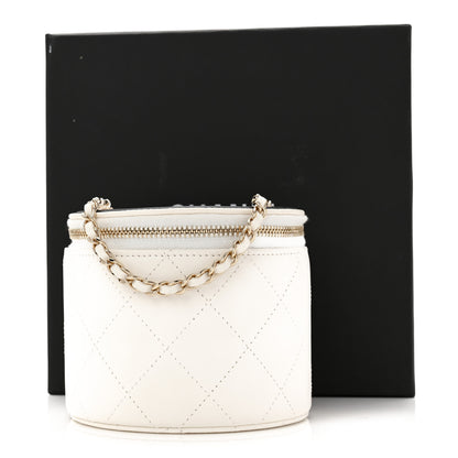 Chanel Lambskin Quilted Round Small Vanity Case With Chain White Black 11 of 11