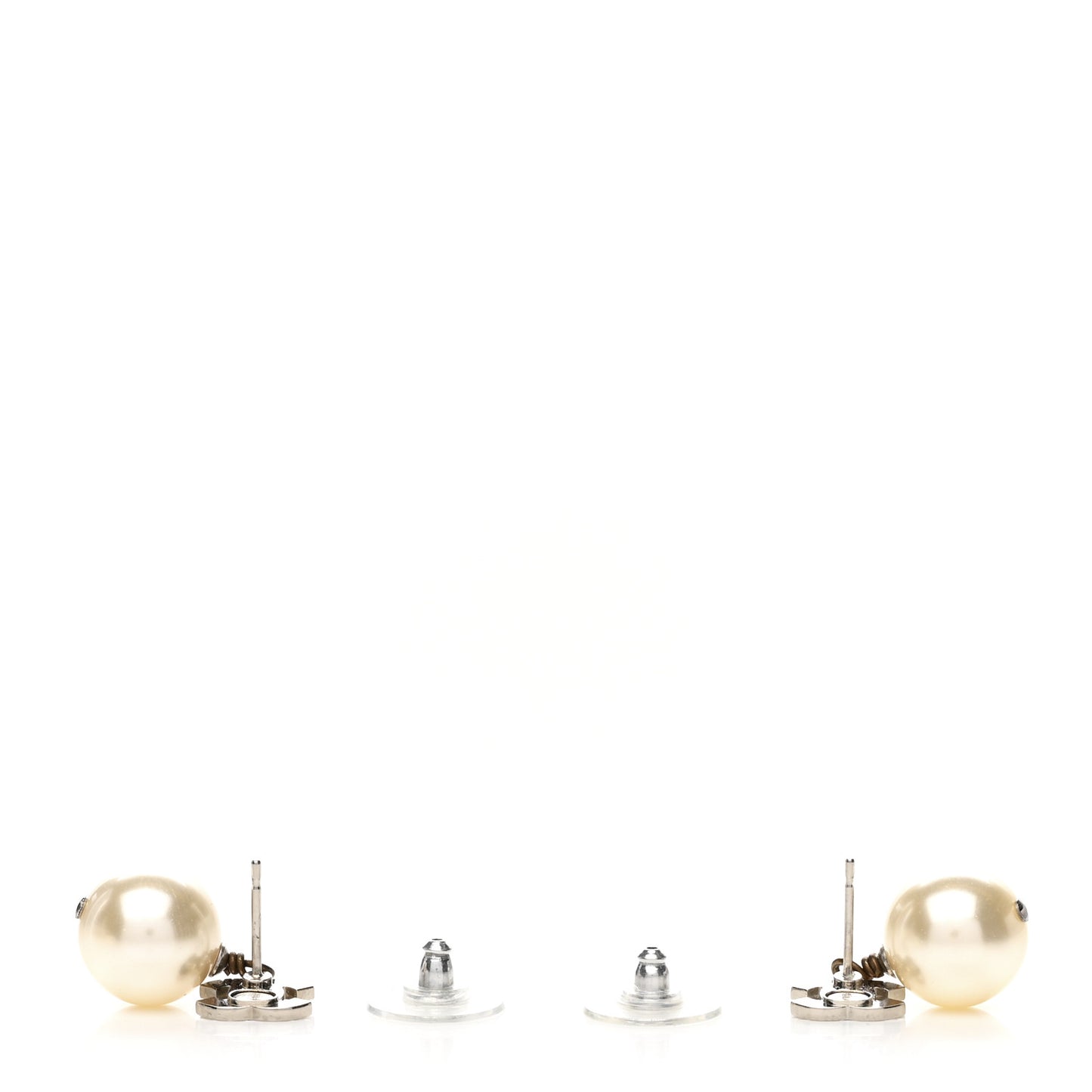 Crystal Pearl CC Drop Earrings Silver Pearly White