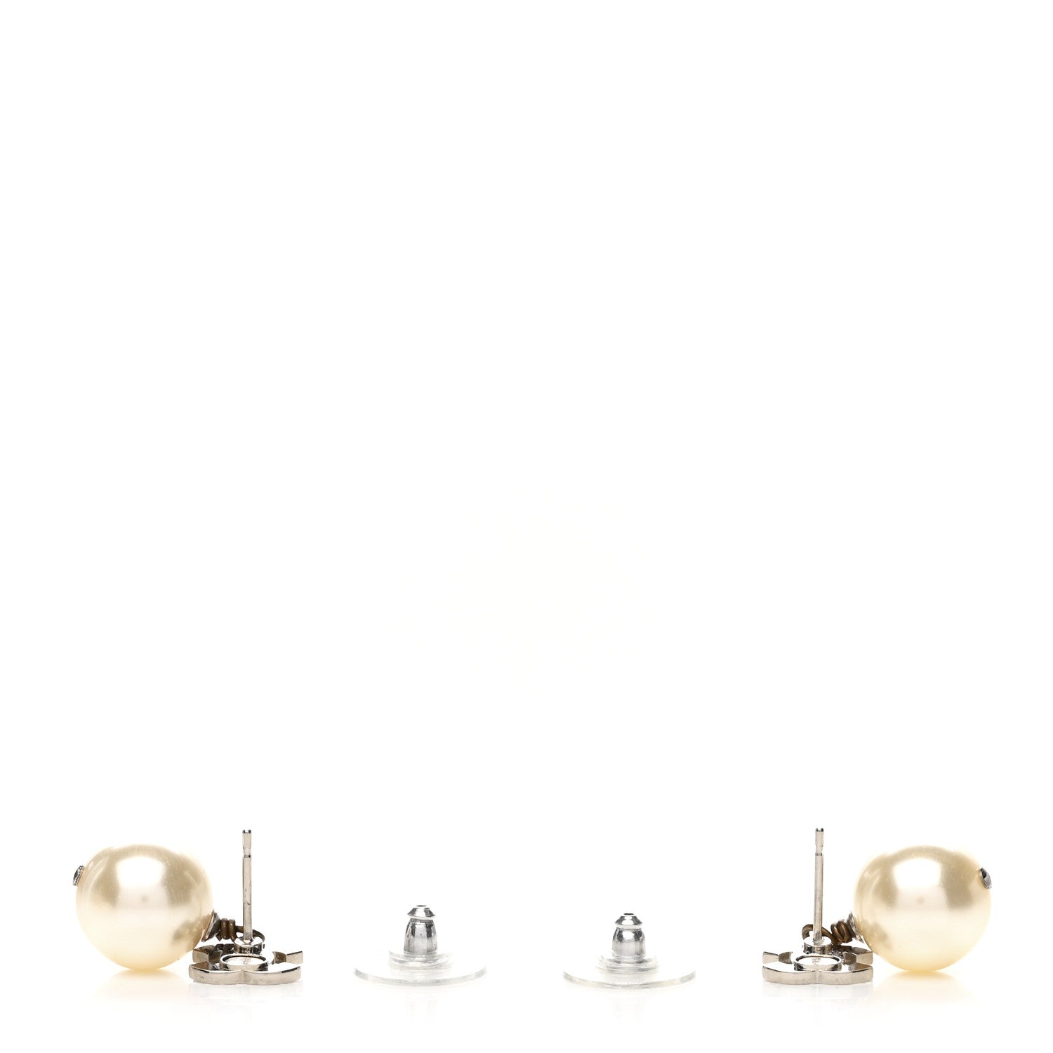 Chanel Crystal Pearl CC Drop Earrings Silver Pearly White 3 of 5