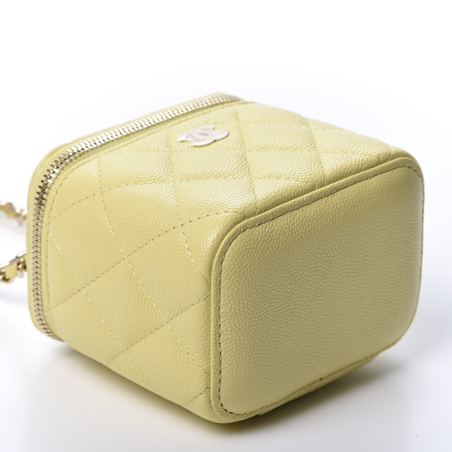 Caviar Quilted Mini Vanity Case With Chain Yellow