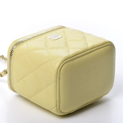 Chanel Caviar Quilted Mini Vanity Case With Chain Yellow 3 of 9