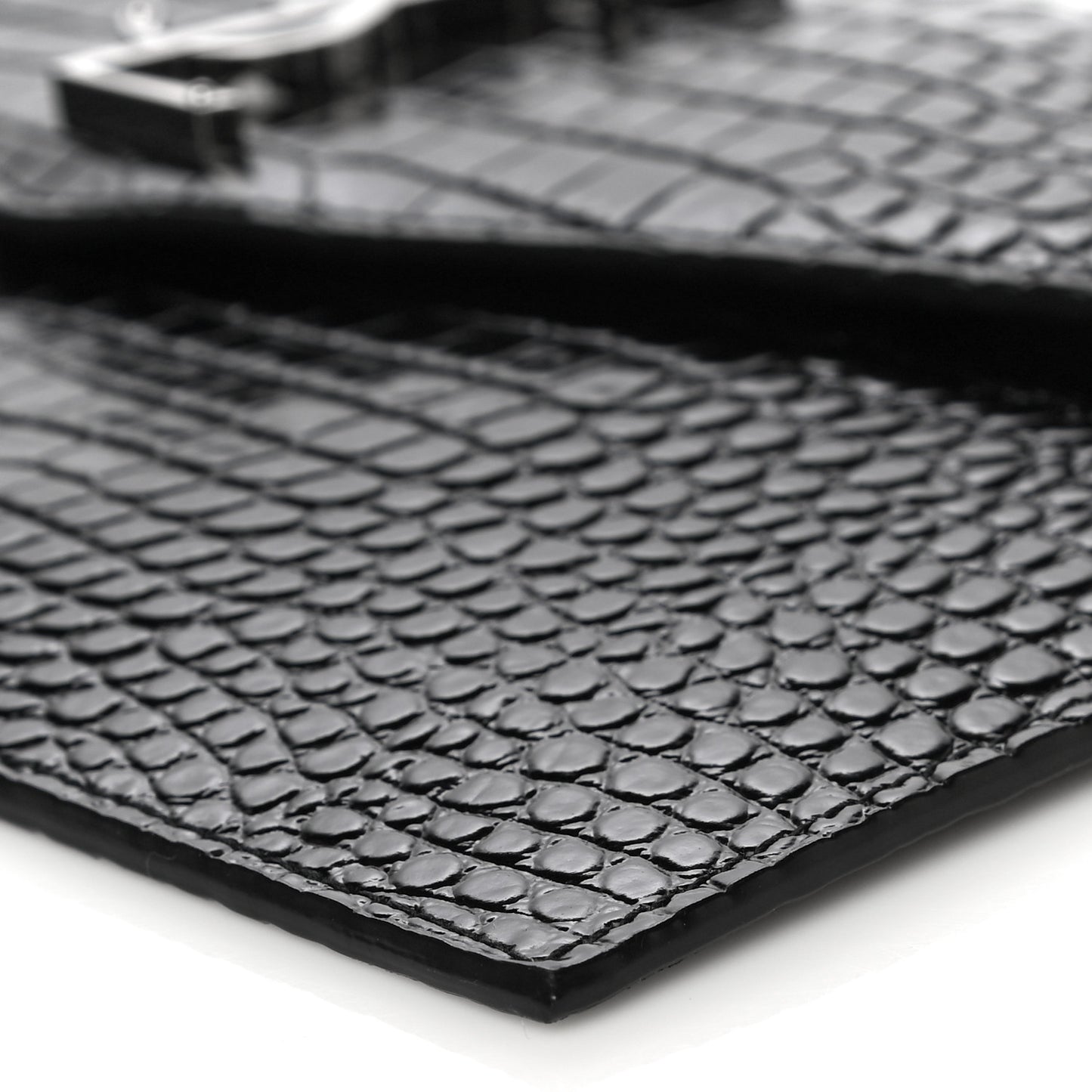 Calfskin Crocodile Embossed Uptown Monogram Clutch Black