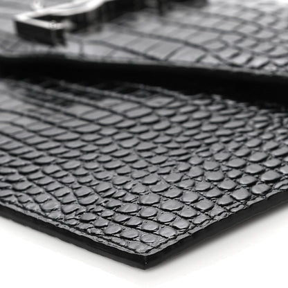 Saint Laurent Calfskin Crocodile Embossed Uptown Monogram Clutch Black 10 of 11