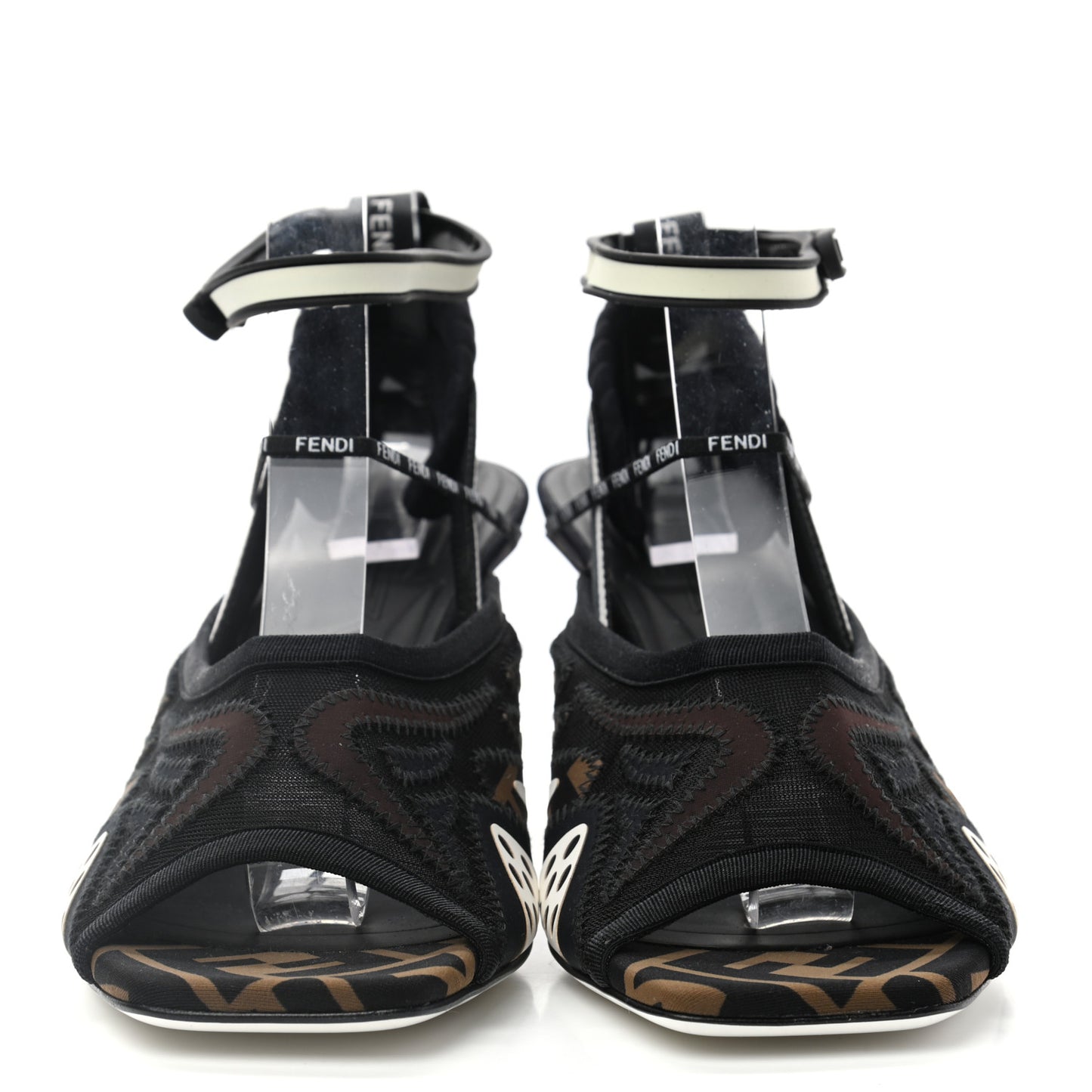 Technical Mesh FF FFreedom Patchwork Low Heel Peep Toe Sandals 40 Tobacco Black Asfalto