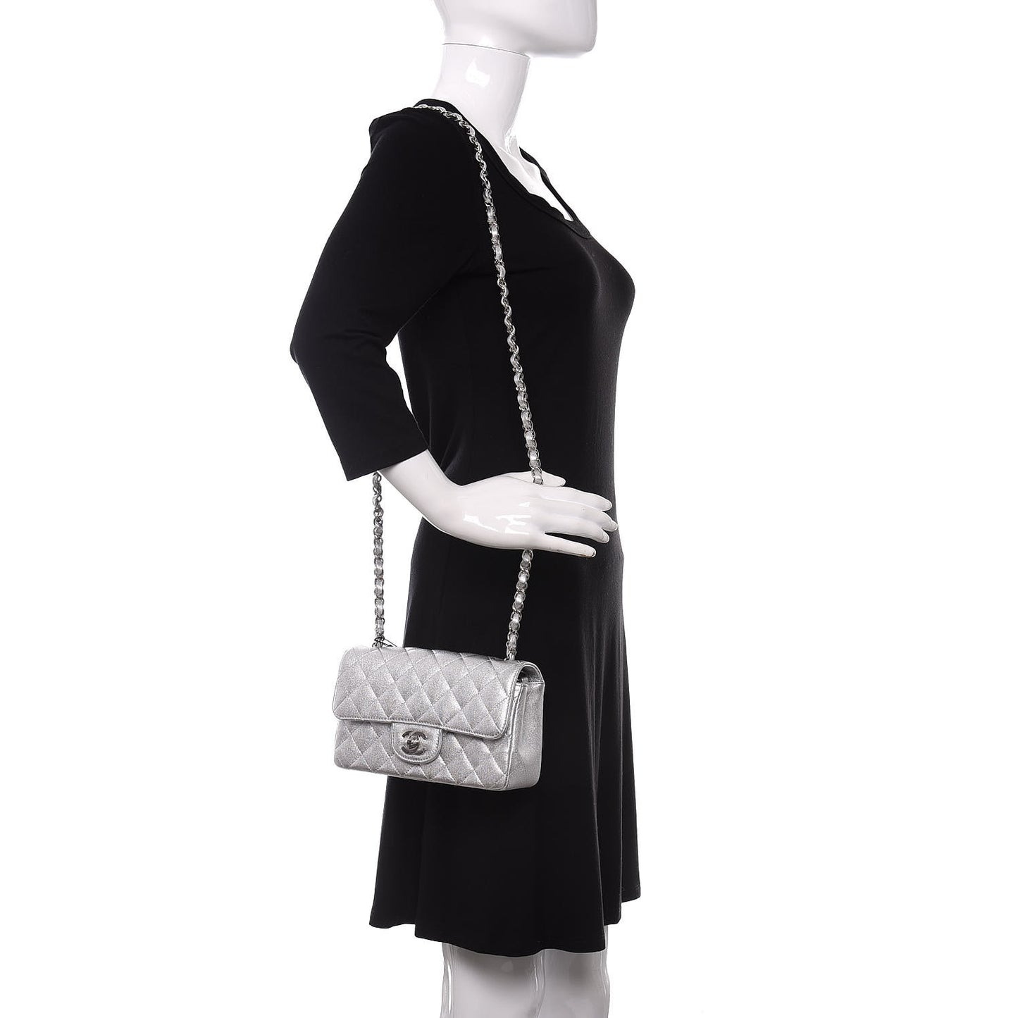 Metallic Lambskin Quilted Mini Rectangular Flap Silver