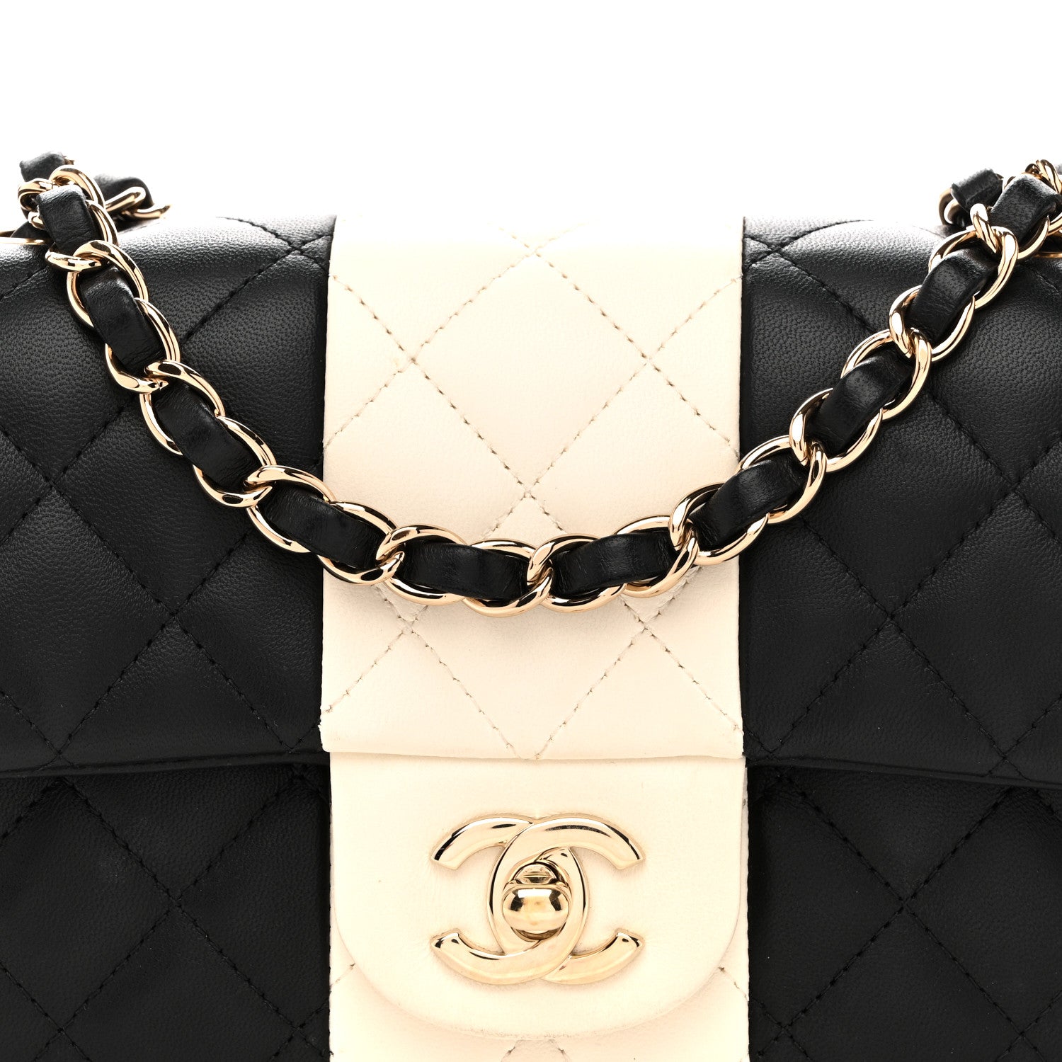 Chanel Lambskin Quilted Mini Rectangular Flap Black White 8 of 14