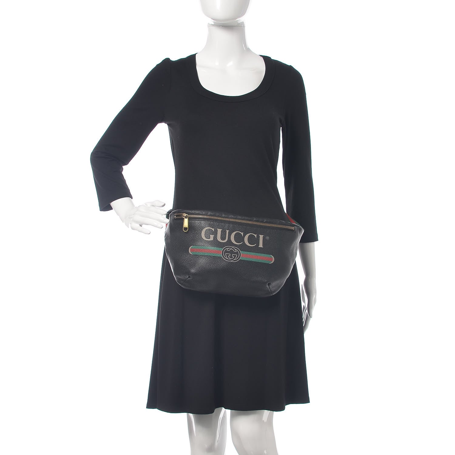 Gucci Grained Calfskin Logo Belt Bag Black 2 of 9