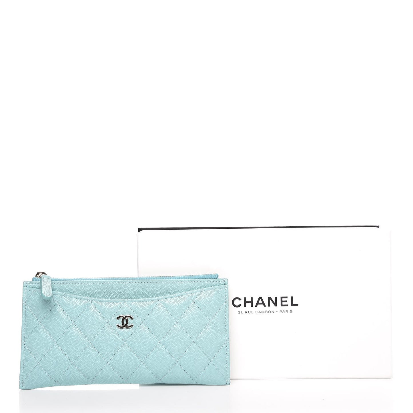 Caviar Quilted Classic Zip Pouch Light Blue