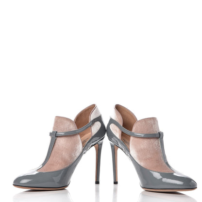 Valentino Garavani Patent Velvet T Bar Pumps 39 Grey Pink 6 of 12