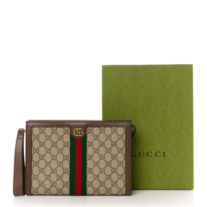 Gucci GG Supreme Monogram Textured Dollar Calfskin Web Small Ophidia Wristlet Pouch Beige Ebony New Acero 11 of 11