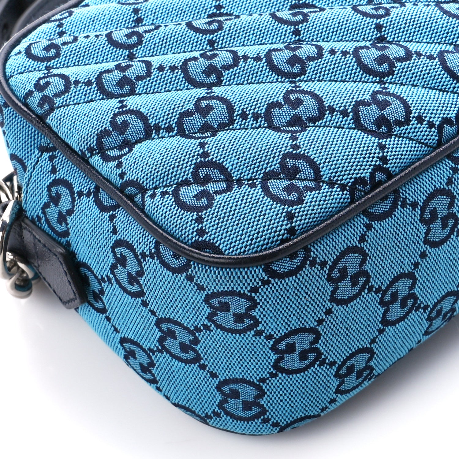Gucci Monogram Multicolor Matelasse Diagonal Small GG Marmont Chain Shoulder Bag Light Blue 10 of 11