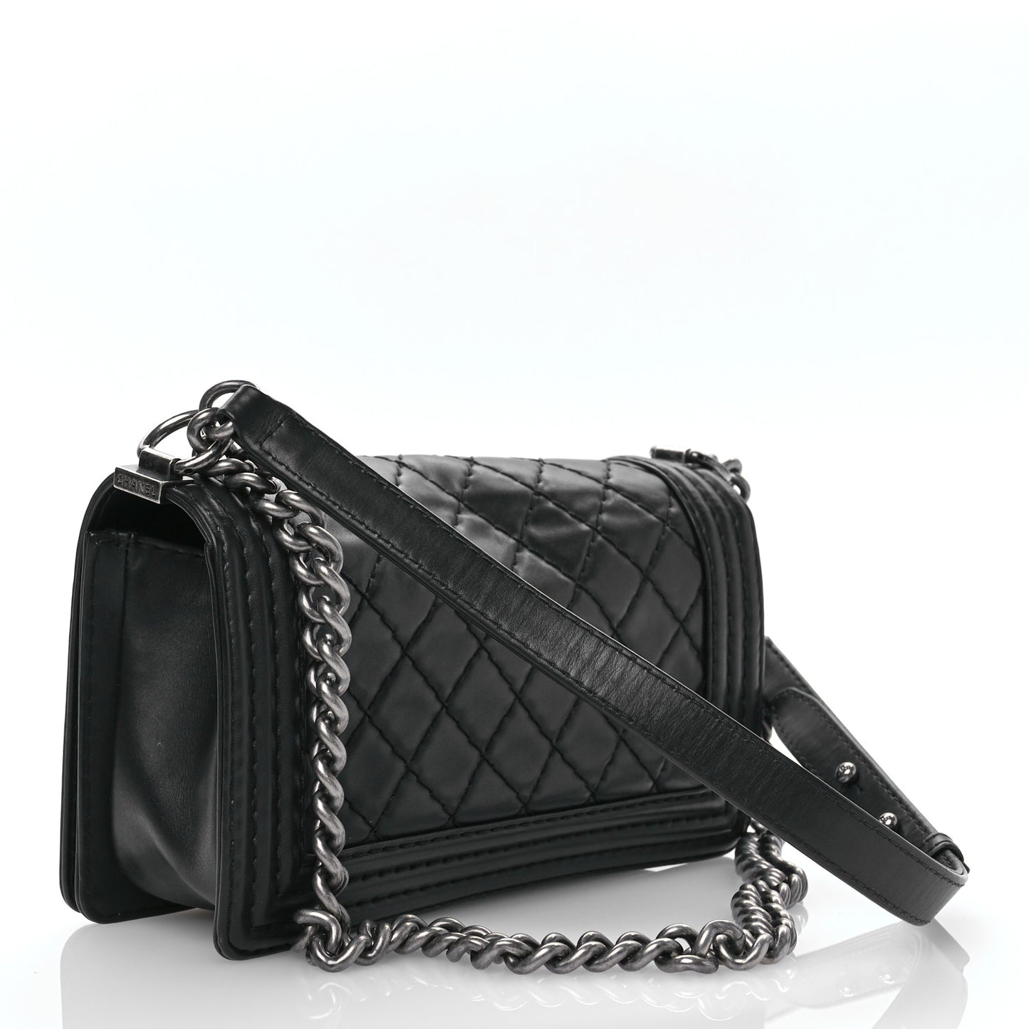 Lambskin Stitch Quilted Medium Boy Flap Black