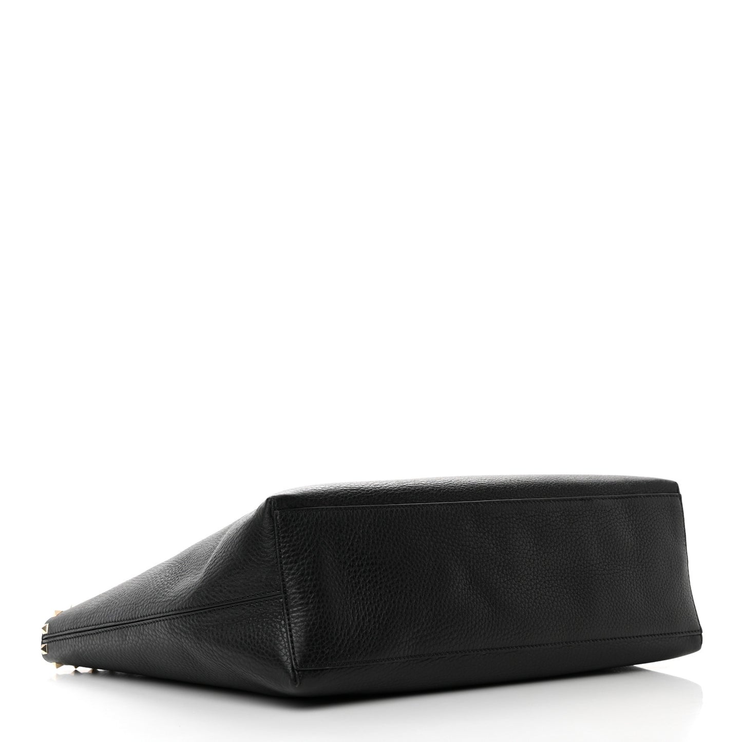Grained Calfskin Rockstud Shoulder Tote Black