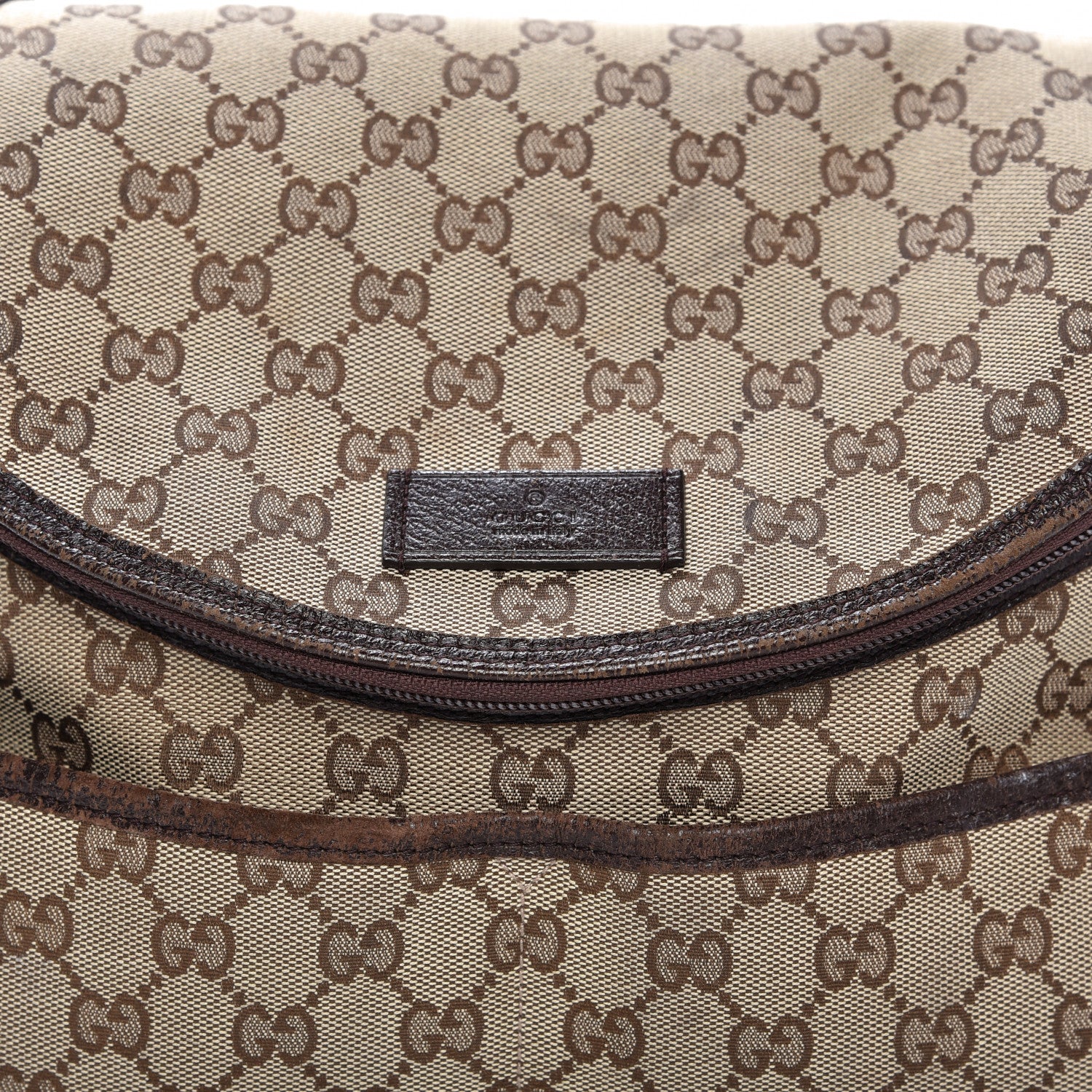 Gucci Monogram Natural Pigskin Large Diaper Bag Beige Ebony Cocoa Dark Chocolate 10 of 14