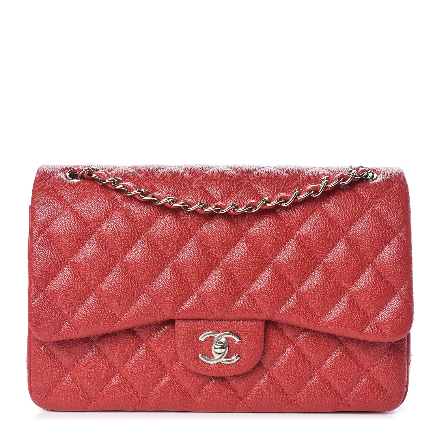 Chanel Caviar Quilted Jumbo Double Flap Red 1 of 11