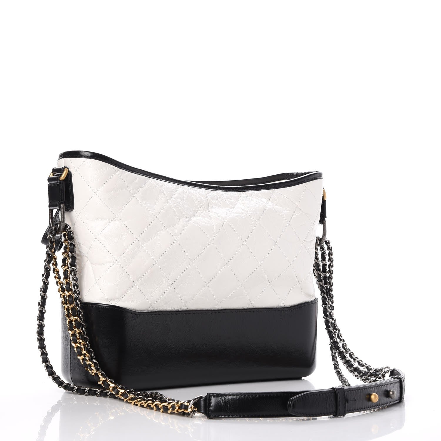 Chanel Aged Calfskin Quilted Medium Gabrielle Hobo Black White 3 of 8