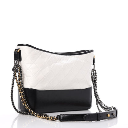 Chanel Aged Calfskin Quilted Medium Gabrielle Hobo Black White 3 of 8