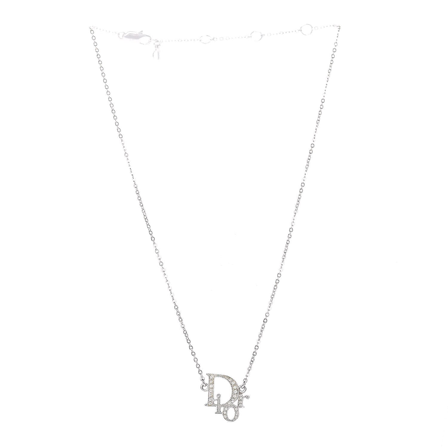Christian Dior Crystal Logo Necklace Silver 2 of 5