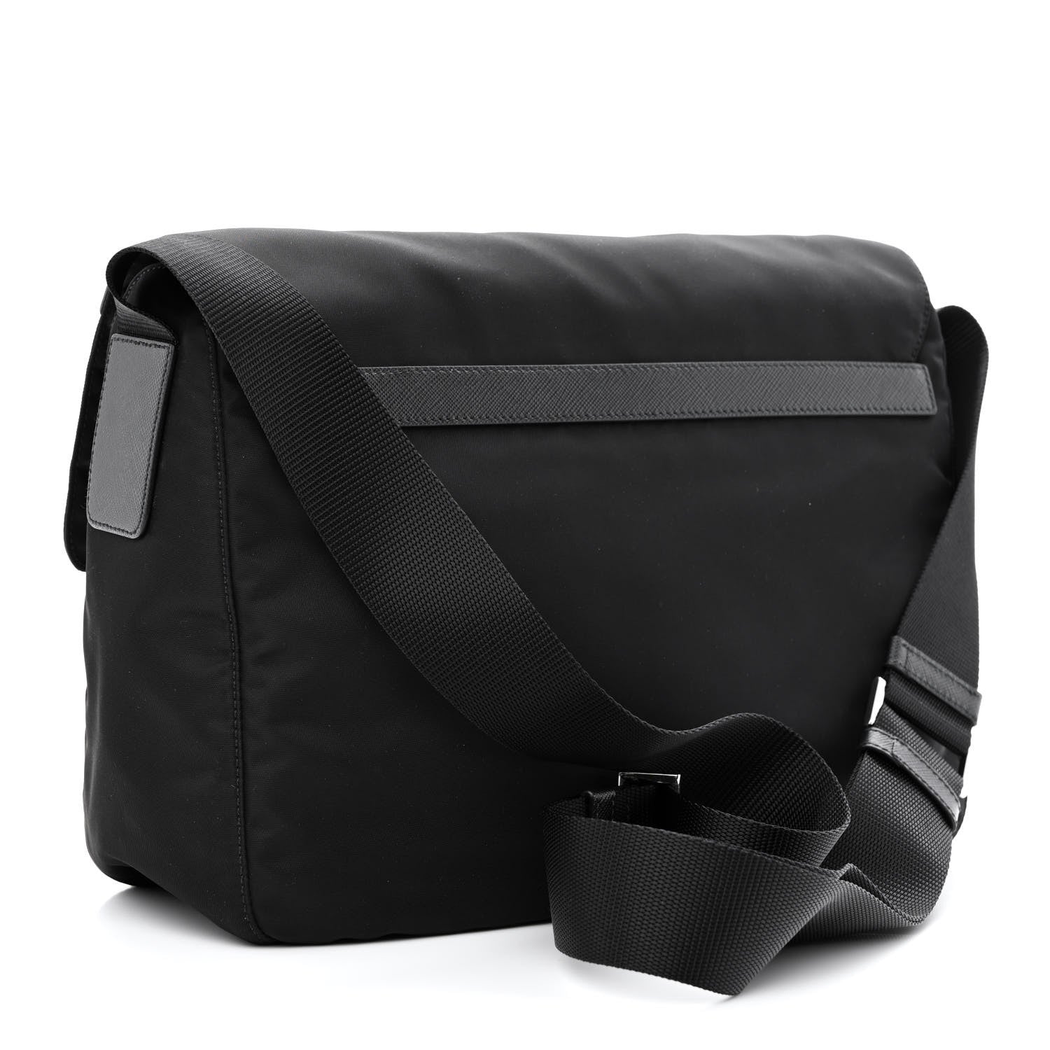 Prada Tessuto Nylon Saffiano Double Buckle Messenger Shoulder Bag Black 2 of 12