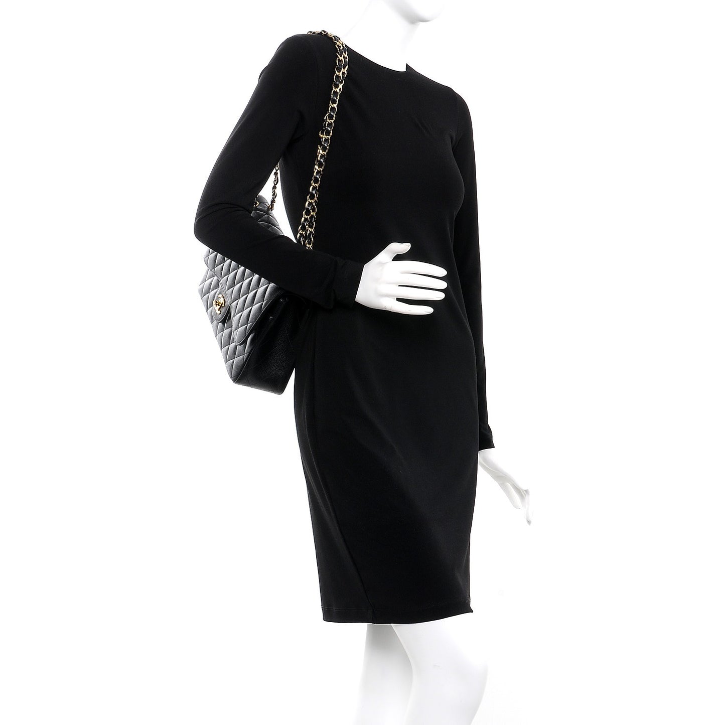 Caviar Quilted Jumbo Double Flap Black