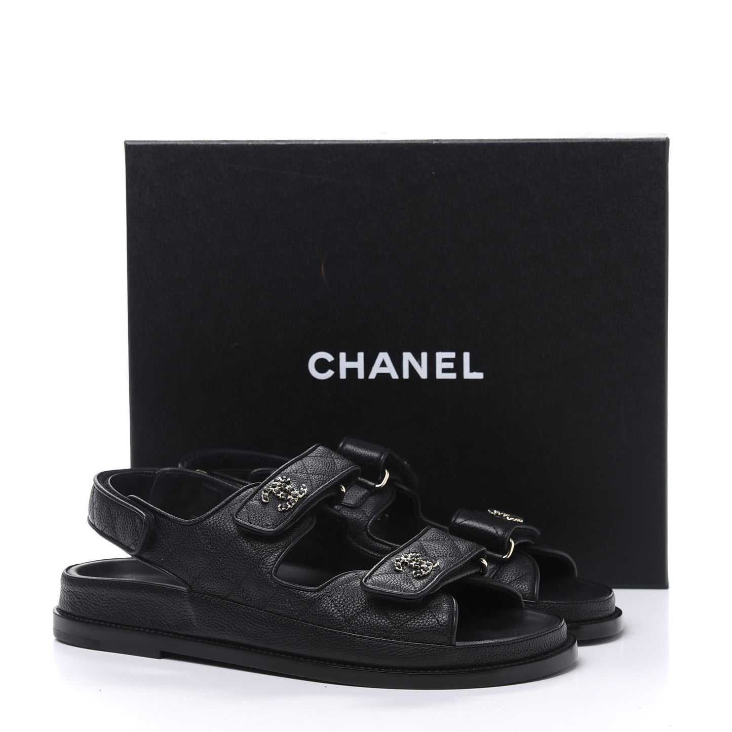 Grained Calfskin Velcro Dad Sandals 39 Black