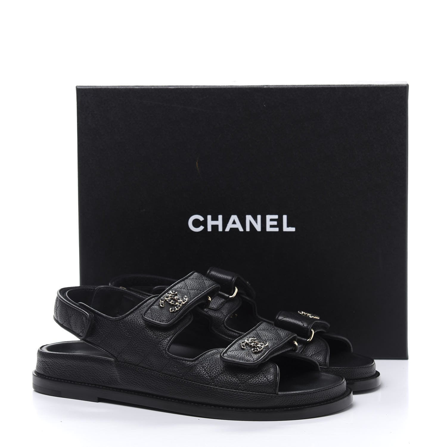 Chanel Grained Calfskin Velcro Dad Sandals 39 Black 9 of 9