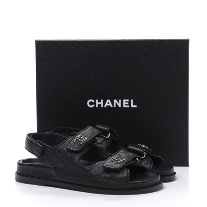 Chanel Grained Calfskin Velcro Dad Sandals 39 Black 9 of 9