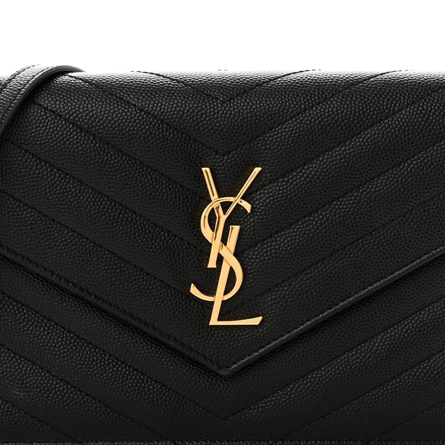 Grain De Poudre Matelasse Chevron Monogram Envelope Chain Wallet Black