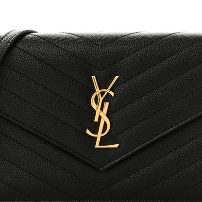 Saint Laurent Grain De Poudre Matelasse Chevron Monogram Envelope Chain Wallet Black 8 of 10