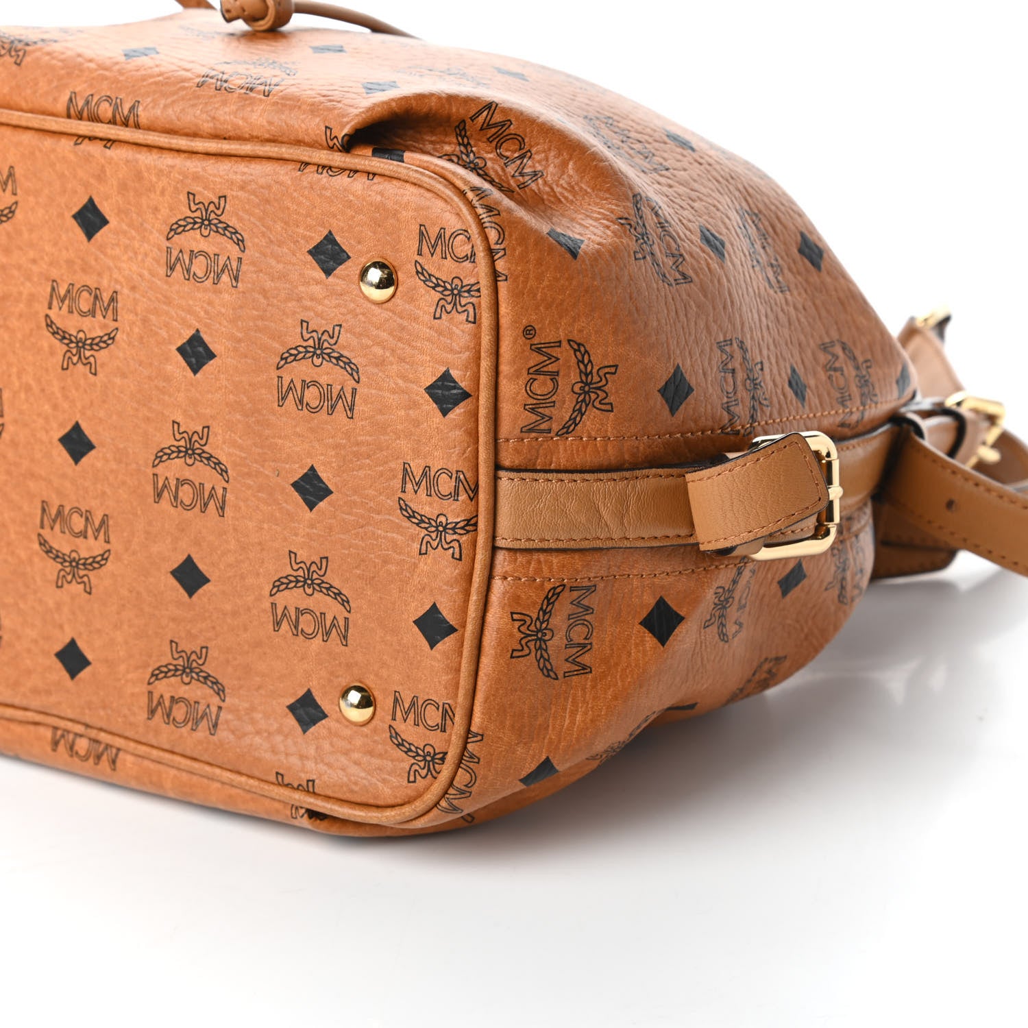 MCM Visetos Essential Drawstring Bucket Bag Cognac 7 of 10