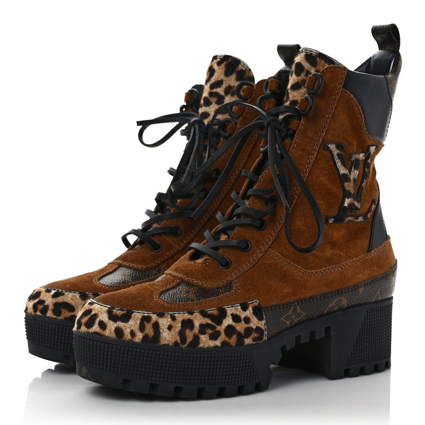 Suede Calfskin Monogram Laureate Platform Desert Boots 37.5 Cognac