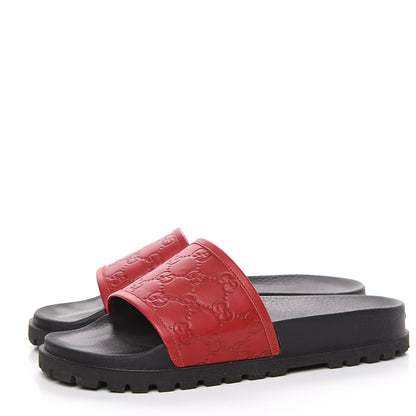 Gucci Guccissima Signature Mens Lug Sole Slide Sandals 8 Hibiscus Red 3 of 7