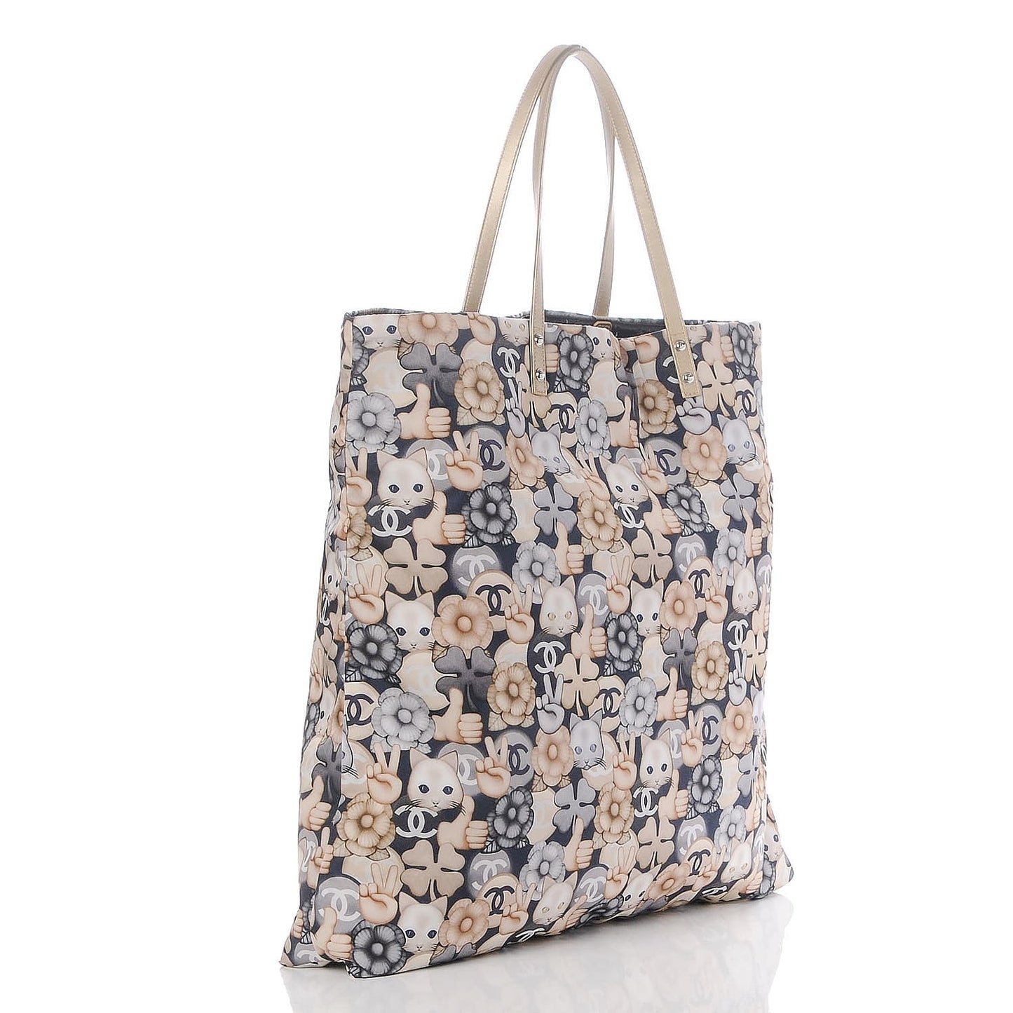 Nylon Cat Emoticon Tote Navy Gold