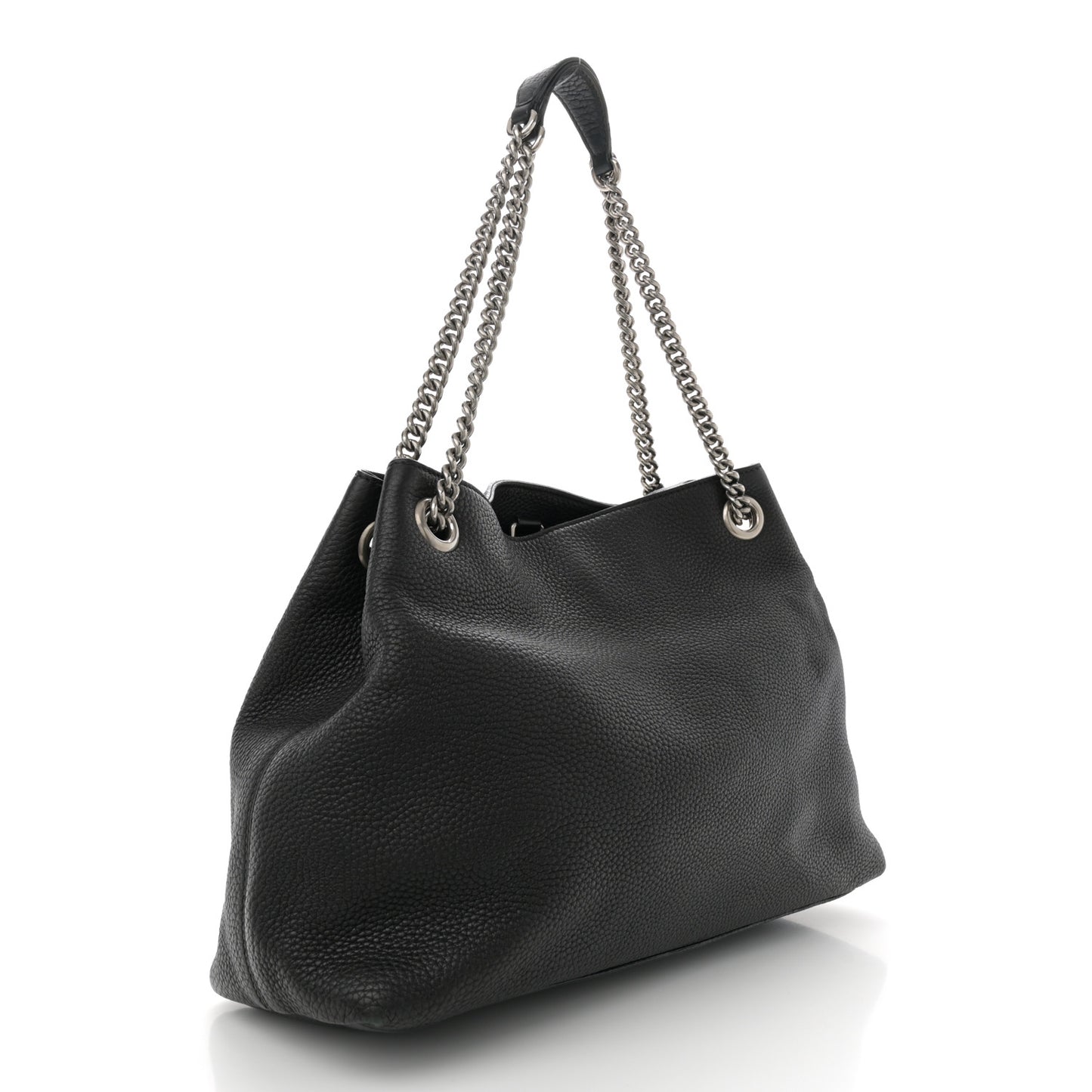 Pebbled Calfskin Studded Medium Soho Chain Shoulder Bag Black