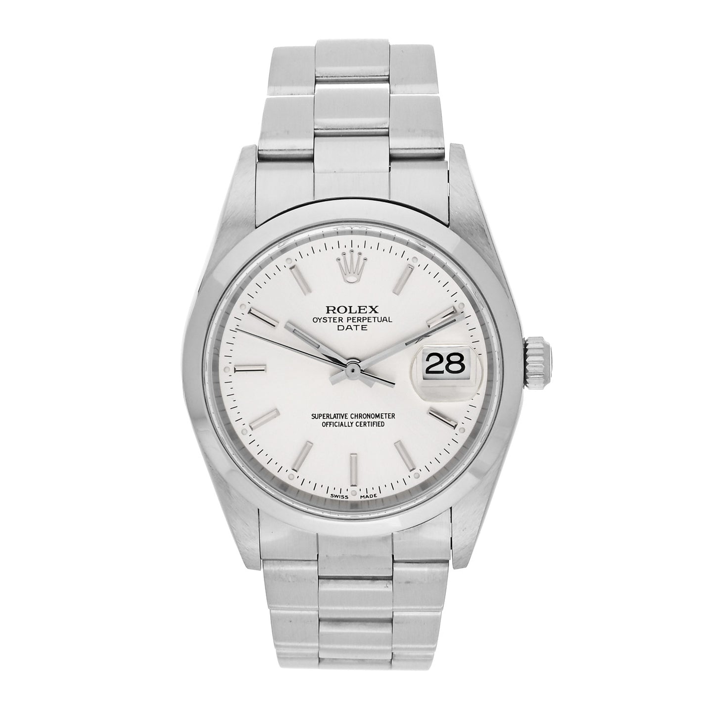 Stainless Steel 34mm Oyster Perpertual Date Watch Silver 15200