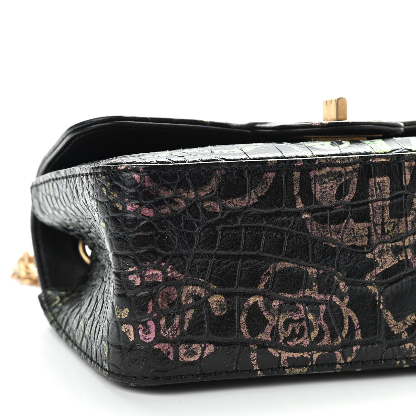 Calfskin Crocodile Embossed Graffiti 2.55 Mini Cocodile Reissue Flap Black Pink