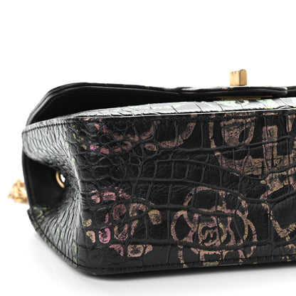 Chanel Calfskin Crocodile Embossed Graffiti 2.55 Mini Cocodile Reissue Flap Black Pink 10 of 11