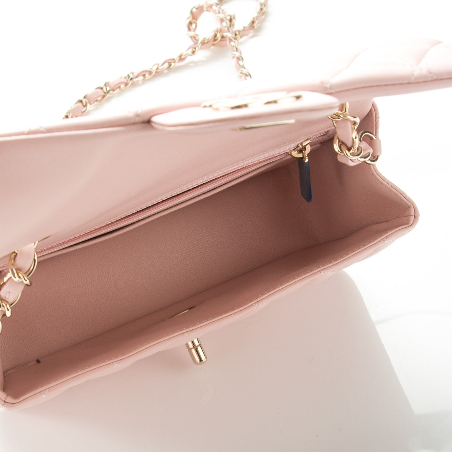 Lambskin Quilted Mini Rectangular Flap Light Pink