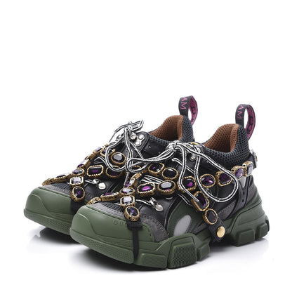 Gucci X SEGA Mesh Suede Calfskin Removable Crystals Flashtrek Sneakers 36.5 Loess Black Olive Green 3 of 10